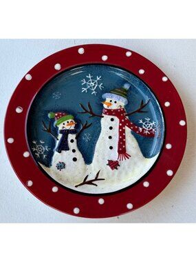 Snowman Christmas Holiday Ceramic Decorative Dessert/Salad Plate 8" (READ)